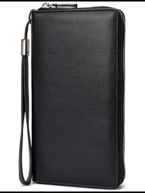 Genuine Leather RFID Blocking Zip Around Wristlet Wallet Large Travel Clutch